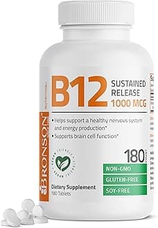 Vitamin B12 1000 mcg Sustained Release Premium Non GMO Tablets Supports Nervous System, Healthy Brain Function and Energy Production, 180 Tablets