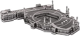 Masjid Al Haram Figurine | Kaaba Replica | Islamic Table Desk Decor, Living Room Home Decoration | Islamic Art | Muslim Home Office Gift | Eid Ramadan Gift (Silver)
