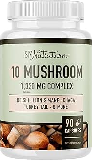 10 Mushroom Complex Supplement | 1300+ MG Blend with Lions Mane, Turkey Tail, Cordyceps, Reishi, Shiitake, Maitake, Chaga & White Button Mushroom | Immune & Adaptogen Support | 90 C