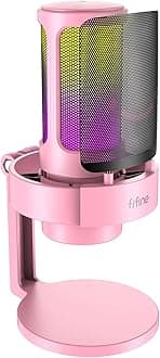 FIFINE USB Streaming Gaming Microphone, PC Condenser Desktop Mic for Video, Home use, YouTube, with RGB Control, Gain Knob, 3.5mm Headphone Jack, Shock Mount, on Computer/PS5-AmpliGame A8 Pink