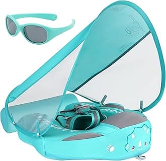 Mambobaby Float with Canopy and Tail New Upgraded Non-Inflatable Baby Pool Float Mambo Float Swim Trainer Solid Infant Swim Float Adjustable Pearl Foam Baby Swim Ring