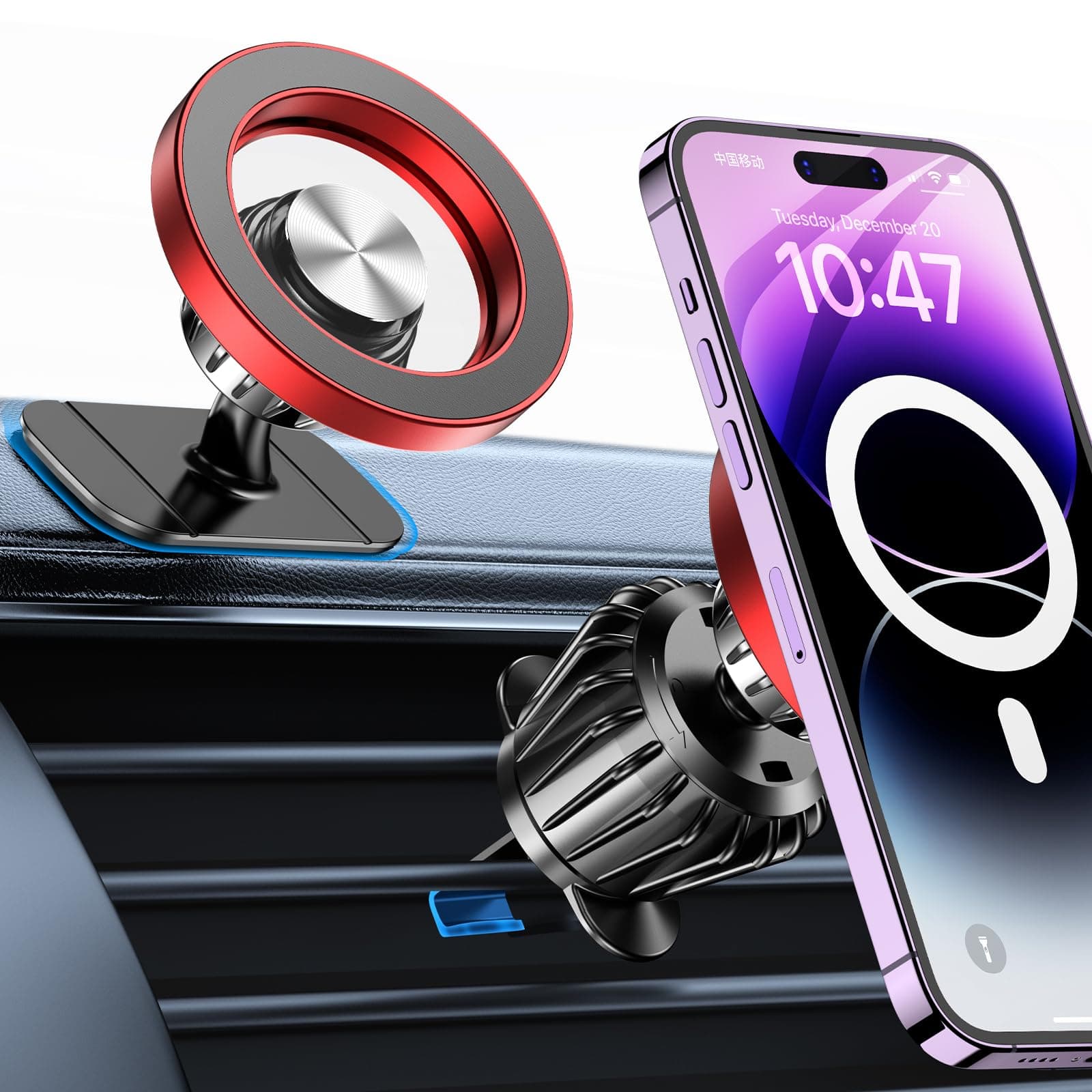 Kaistyle 【2-Pack for iPhone Magsafe Phone Mount, 【 Super Strong Magnet 】 Magnetic Phone Holder for Car 【360° Rotation】 Magsafe Dashboard Mount Holder for Car Dash Fit iPhone 14 Pro Max 13 12 Plus etc