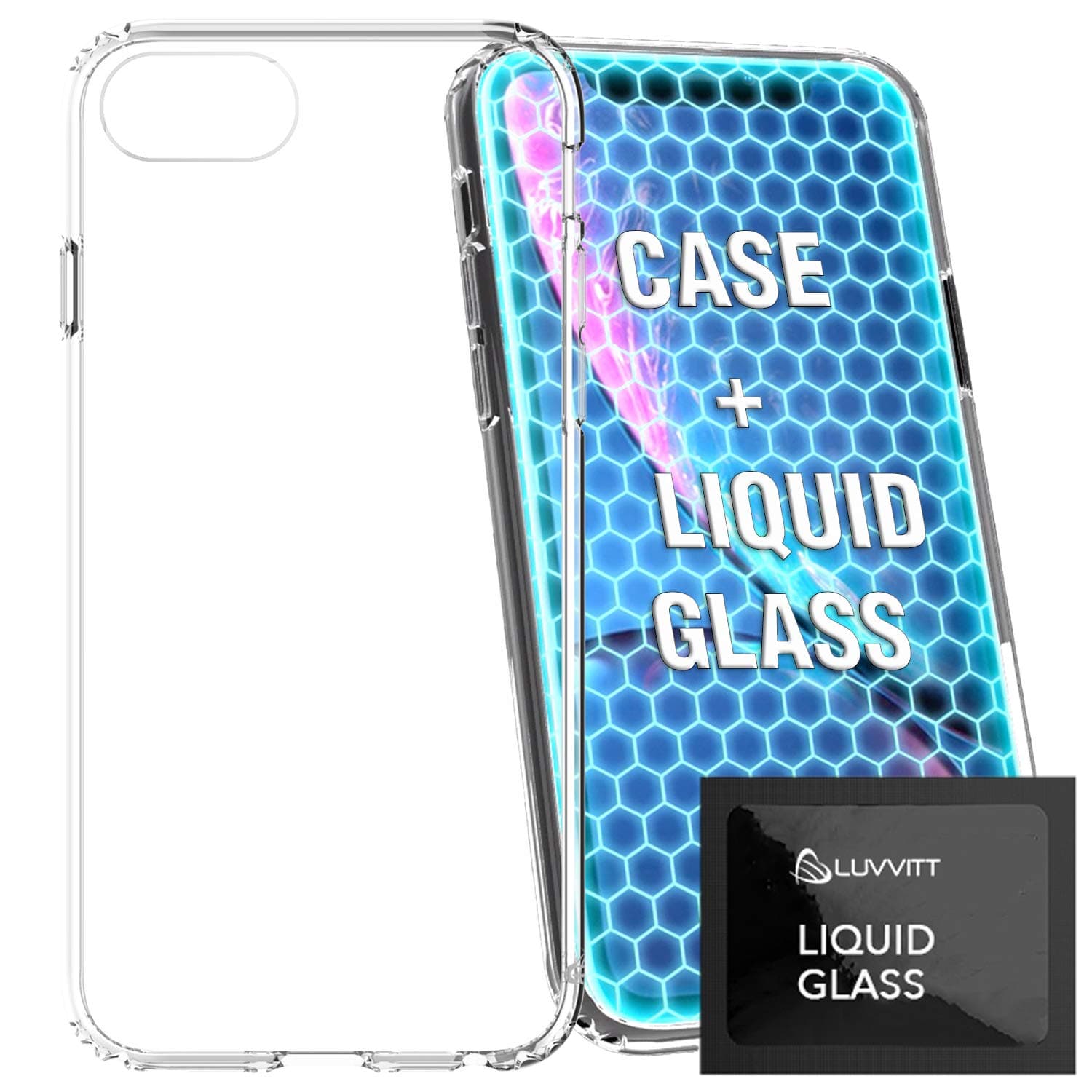 LuvvittClear View Hybrid Case + Liquid Glass Screen Protector Set for Apple iPhone SE 2020 / iPhone 7 and 8 - Clear