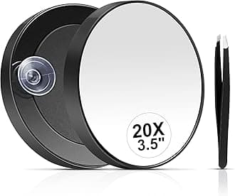 20X Magnifying Mirror, Small Travel Mirror with Suction Cup and Tweezers, 3.5 Inches