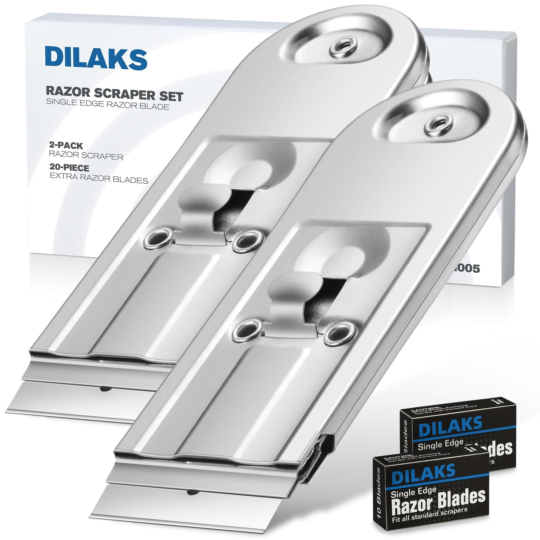 2-Pack Razor Scraper, All Metal Heavy Duty Razor Blade Scraper with Extra 20-Piece Blades