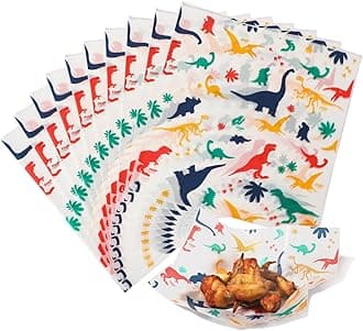 [250 Sheets] 12x12" Deli Paper Sheets, Dinosaur Dry Waxed Paper for Kids, Waterproof Sandwich Wrapping, Grease-Proof Wax Paper for Food Basket, Picnic, Barbecue, Restaurants, Burgers, Fries