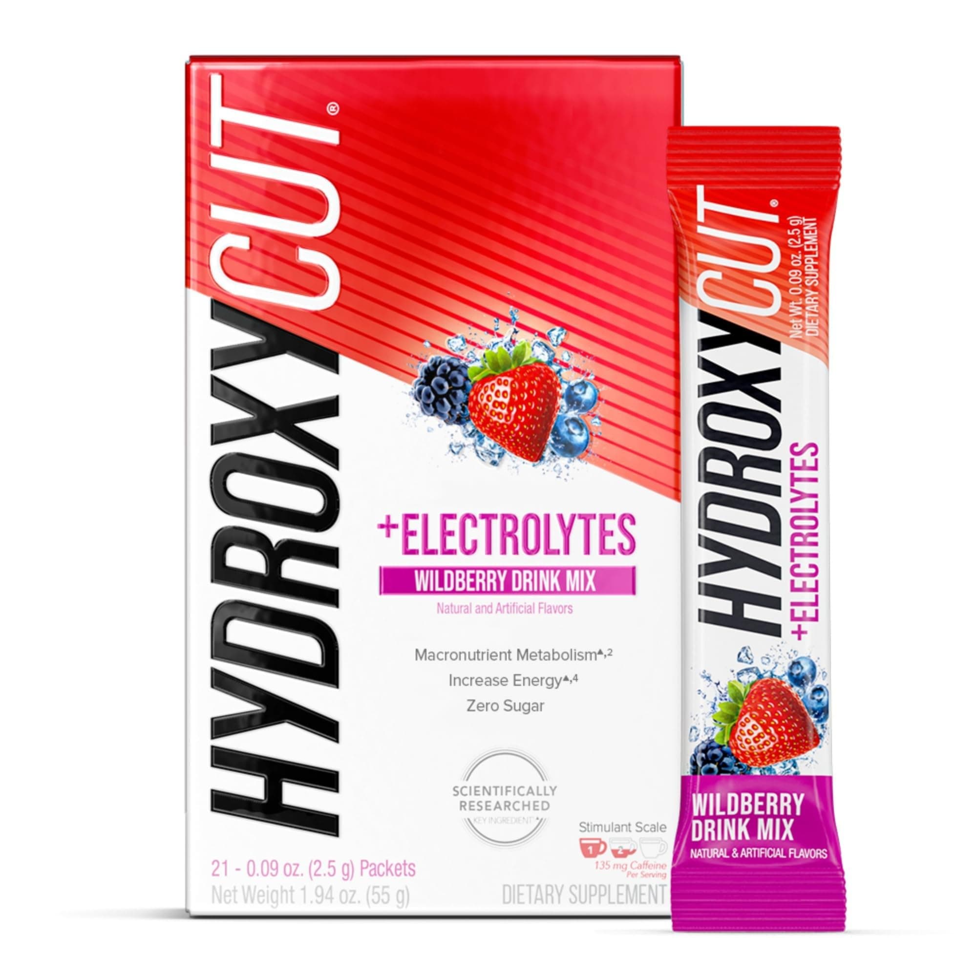 Hydroxycut Drink Mix, Wildberry Blast - 21 Travel-Size Packets - Zero Calories, Zero Sugar - Boost Metabolism, Burn Calories, Increase Energy - for Women & Men