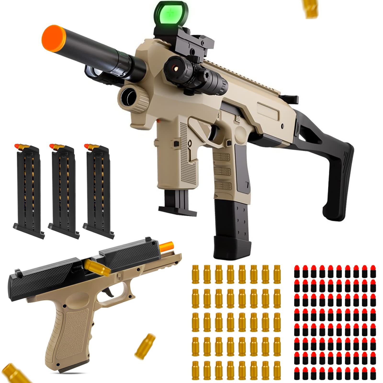 Toy Guns for Boys, Bullet Blaster Toy with Shell Ejection & Pull Back Action, Foam Blaster with Flashlight and Scope, Education Toy(40 Shell + 80 Soft Bullet +3 Magazines), Gray