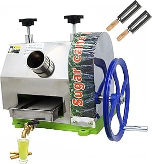 TECHTONGDA Efficient Manual Sugar Cane Juicer Machine, 330LB/H Output Sugar Cane Juicer Press, 2.4" Large Inlet Sugarcane Press Extractor with 2 Peeling Knives, Ideal for Homes, Shops, Restaurants