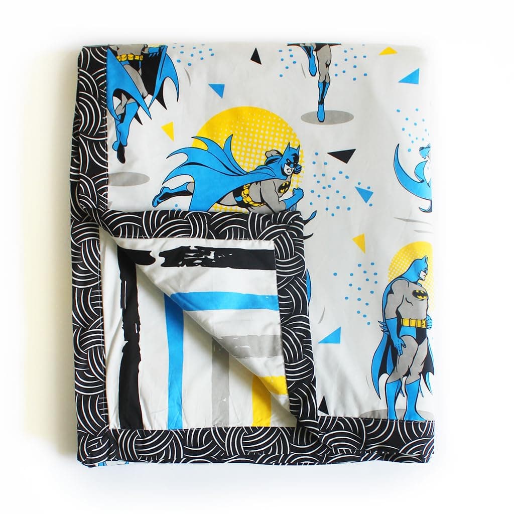 Official Batman 100% Cotton 3 Layer Reversible Single Blanket Dohar - Multicolour (Size: 58 in x 88 in)