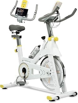 Spin Exercise Bike with Display, Indoor Bike with Silent Belt Drive๏ผCardio Stationary Bikes & Cycling Machine with Water Bottle & Comfortable Seat Cushion for Home, Upright