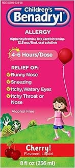 Benadryl Children's Allergy Relief Liquid Medicine with Diphenhydramine HCl Antihistamine for Kids, Effective Allergy Relief, Cherry Flavor, 8 fl. oz