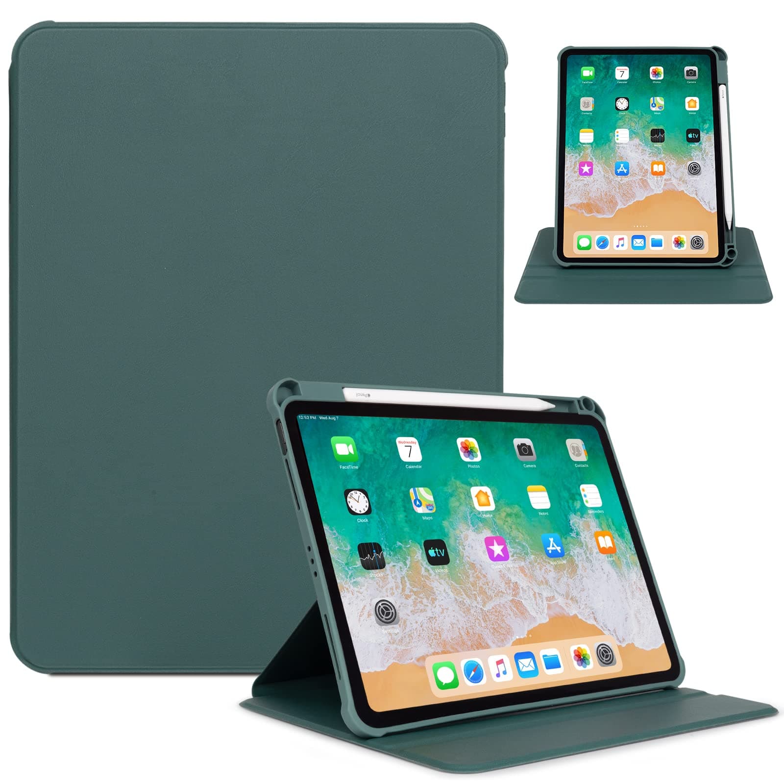 Rotating iPad Air 11 Case (M3/M2) 2025/2024, Case for iPad Air 5th/4th Generation 2022/2020,360 Degree Rotating Adjustable Stand with Pencil Holder Auto Wake Sleep case for iPad Pro 11-inch, Green