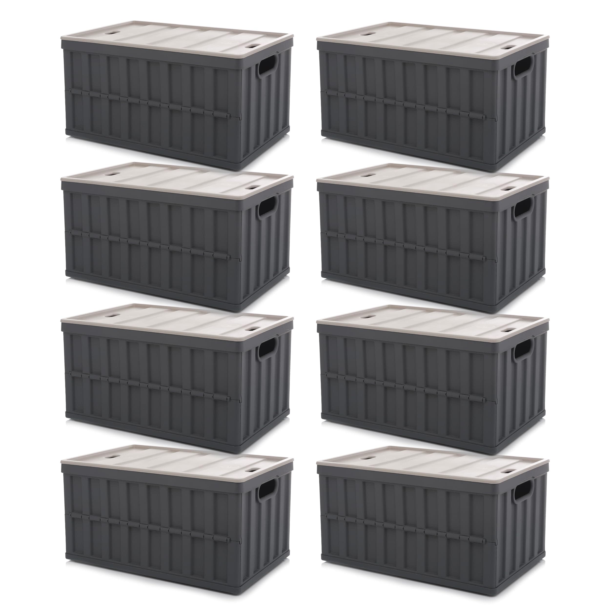 Bienvoun 64L 8 Pack Large Collapsible Plastic Storage Box Camping Storage Boxes with Lids Outdoor Stackable Folding Storage Box Plastic Box with Lid Storage (8 Packs * 64L, Grey)