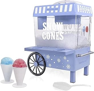 Nostalgia SCM525BL Vintage Countertop Snow Cone Maker Makes 20 ICY Treats, Includes 2 Reusable Plastic Cups & Ice Scoop, Blue