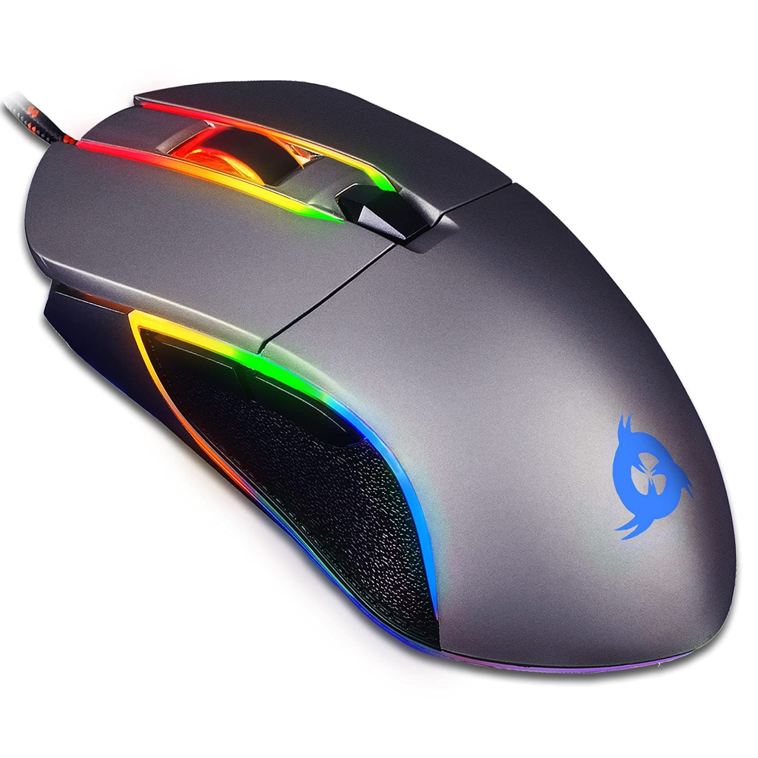 KLIMAim Gaming Mouse - Wired Ergonomic Gamer USB Computer Mice, Chroma RGB Mouse [7000 DPI] [Programmable Buttons] Ambidextrous, Ergonomic for Desktop PC Laptop, High Precision Optical, Grey