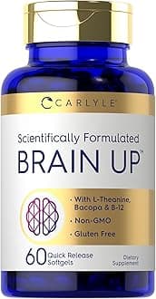 Brain Up Supplement | 60 Softgels | with L-Theanine, Bacopa & B-12 | Non-GMO, Gluten Free