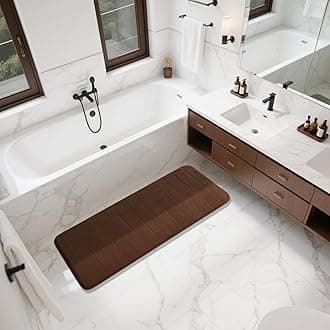 Yimobra Bathroom Runner 55"x24", Non Slip Memory Foam Bath Mat, Super Soft Water Absorbent Hallway Carpet, Machine Washable Rug for Vanity Tub Shower, Brown