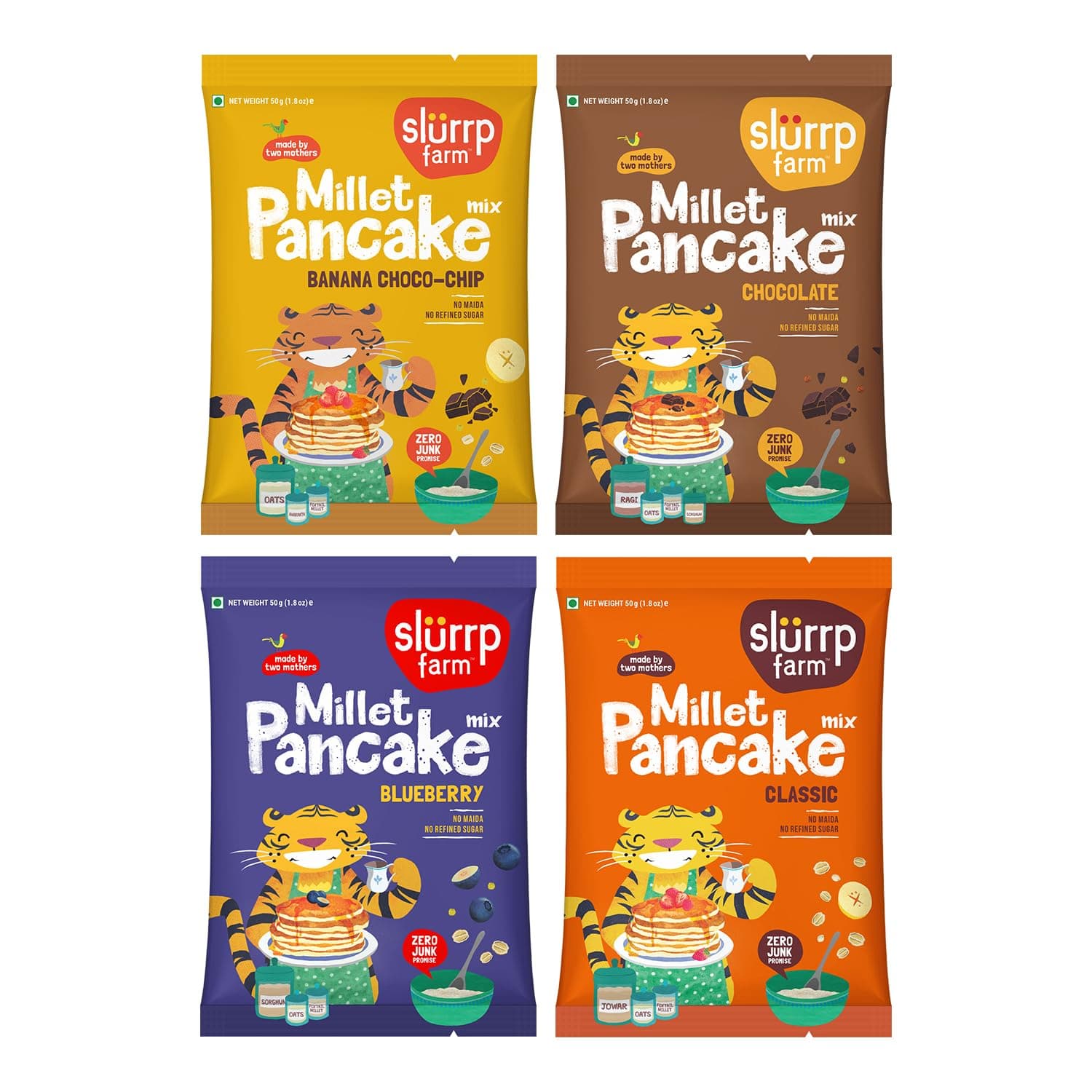 Slurrp Farm No Maida Pancake Trial Pack Combo | Instant Breakfast Mix made with Oats, Ragi and Jowar | Eggless and Healthy Breakfast Mix, 50g X 4