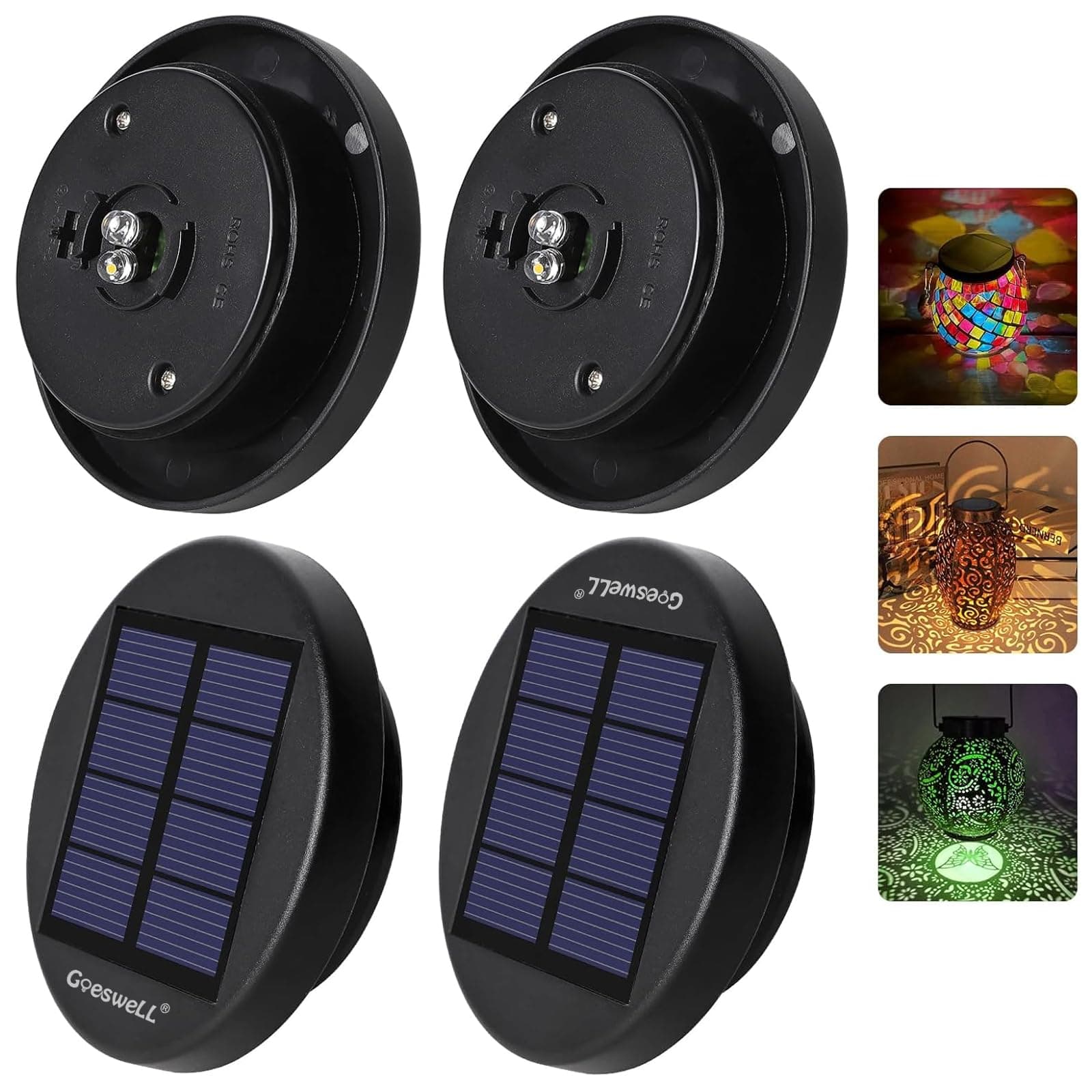 Replacement Top Solar Light Parts: 4 Pack 3 inch Waterproof Solar Caps Fit for Outdoor Lantern - Warm White and RGB 2 Lights Lid for Patio Lighting