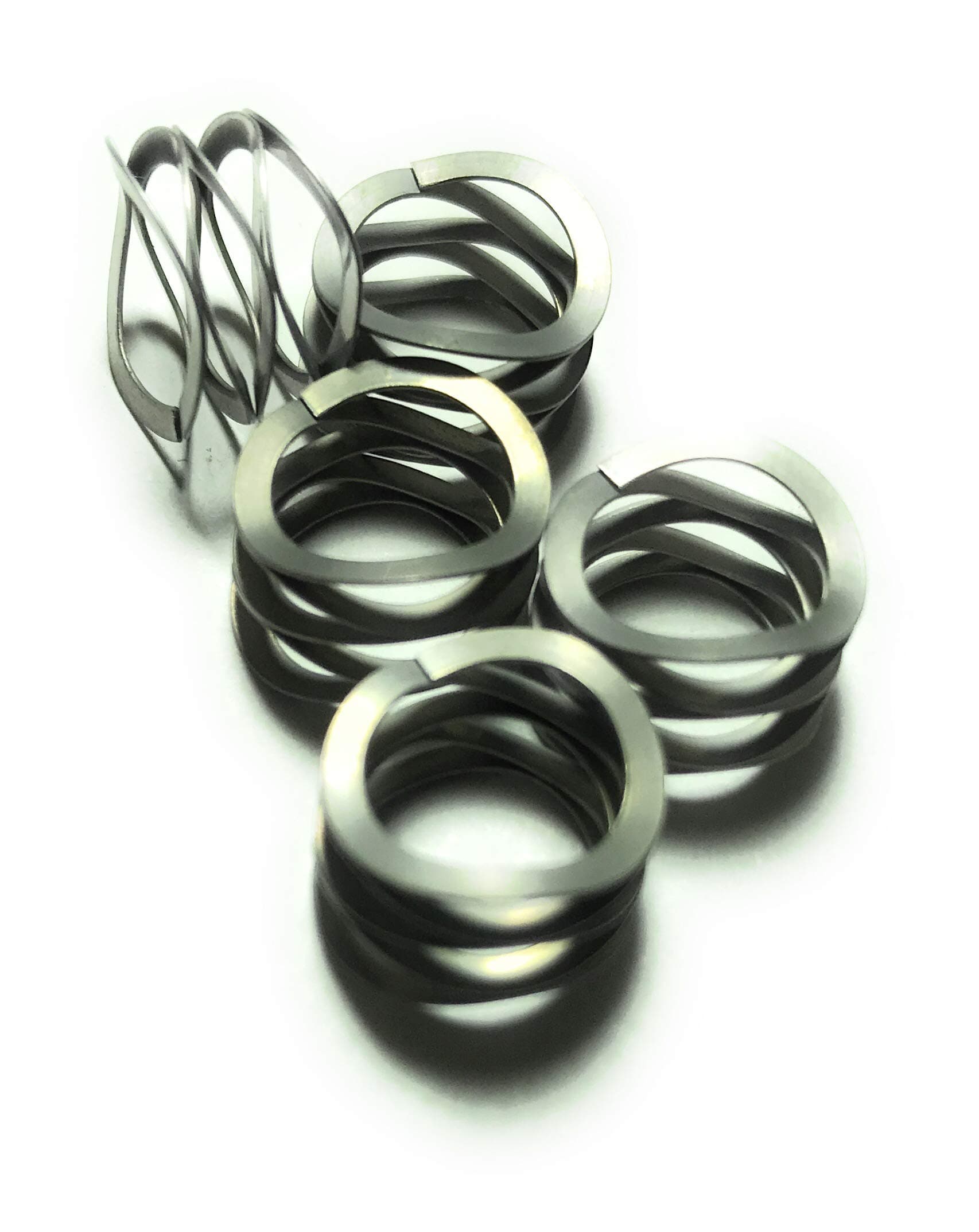 Multiwave Washers, 17-7PH Material,C050-M3, LW 050 10 0300S,inch, 0.312" ID, 0.5"OD, 0.01"Thick,Material width0.0.058",5Turns, Free height0.3", 54 lbs/in Spring Rate, 10 lbs Load Capacity