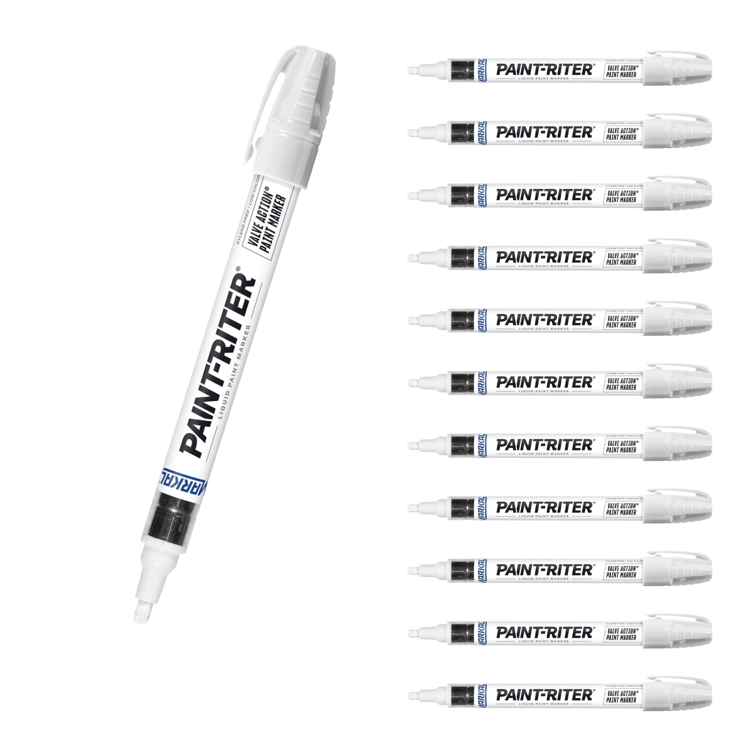 Markal 96820 - Paint-Riter Valve Action Fast-Drying Liquid Paint Marker Provides Long-Lasting, Wear- and Weather-Resistant Marks, With 1/8in Bullet Tip, White Color (12 Markers), Made in USA