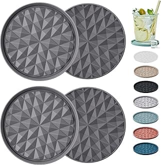 Silicone Coasters for Drinks[4 Pack]- Cup Mat for Tabletop Protection-Non-Slip, Non-Stick, Coffee Table Decor, Housewarming or Hostess Gift, Dark Grey