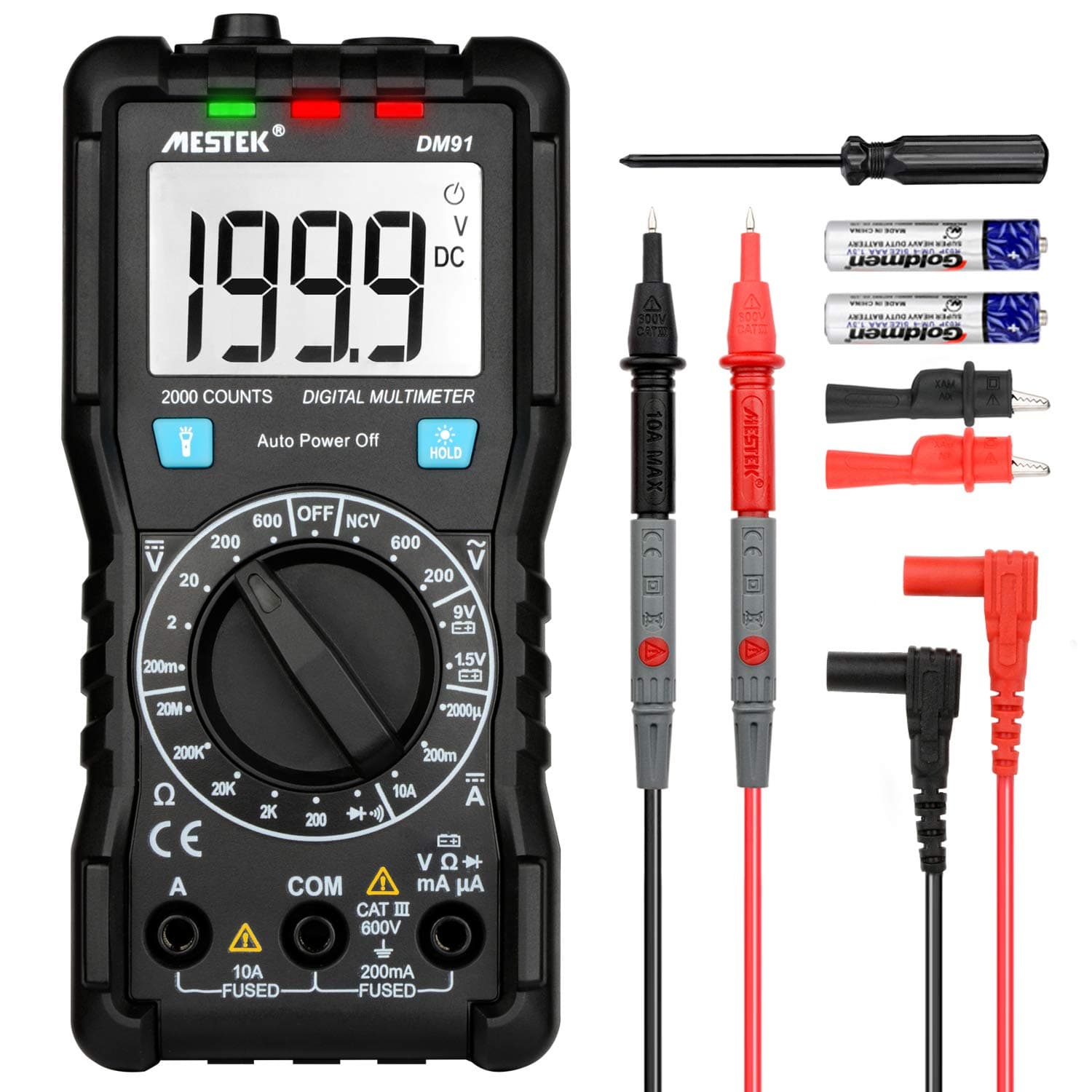 Digital Multimeter MESTEK Voltmeter Tester Volt Meter NCV Function Accurately Measures Voltage Current Resistance Diodes Continuity with Backlight LCD Display Test Leads