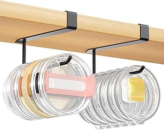 2 Pack Tumbler Lid Organizer, Under Cabinet Cup Lid Holder for Yeti Insulated Mug/Stanley Insulated Mug/Simple Modern Insulated Mug Lid, No Gluing, No Drilling, Up to 10 Lids (Black)