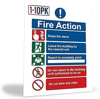1/2/5/10 Pack Fire Action Notice Sticker 20x15cm – Fire Safety Sign for Evacuation, Assembly Point, and Extinguisher Locations - Self Adhesive Vinyl (1)