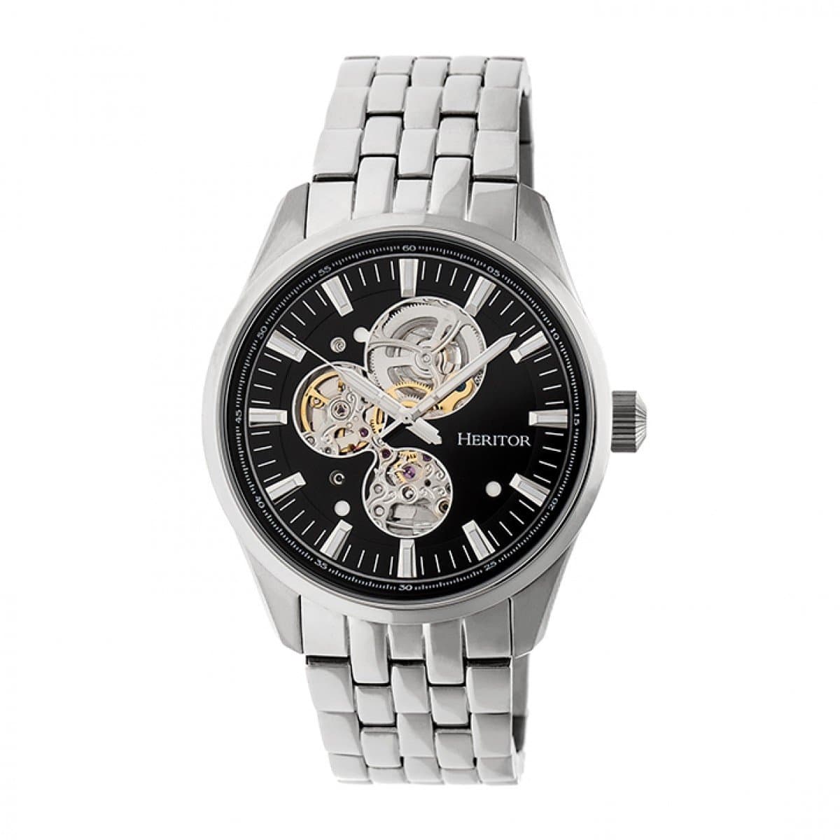 Heritor Automatic Stanley Semi-Skeleton Bracelet Watch - Silver/Black