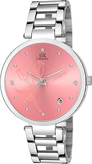 IIK COLLECTIONWatches for Women Round Studded Dial |Analogue Quartz Movemnet Ladies Watch|Long Battery Life|Stainless Steel Adjustable Bracelet Chain Strap|Double Lock Clasp Safety Watches for Girls