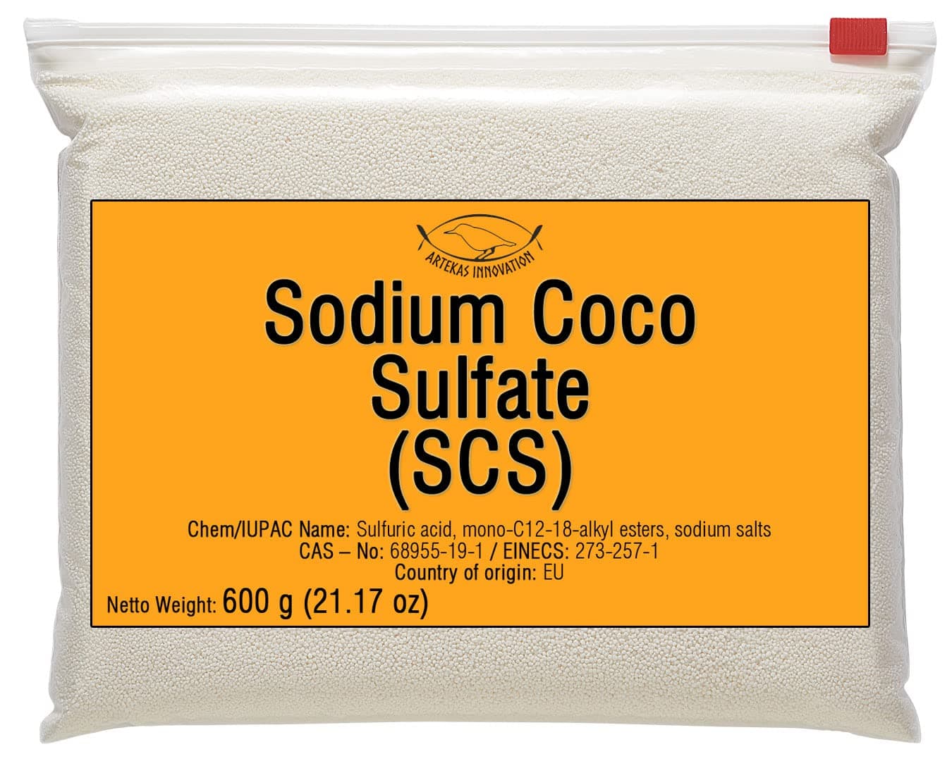 Sodium Coco Sulfate (SCS) - Anion Surfactant - Fine White Granules (600 g)