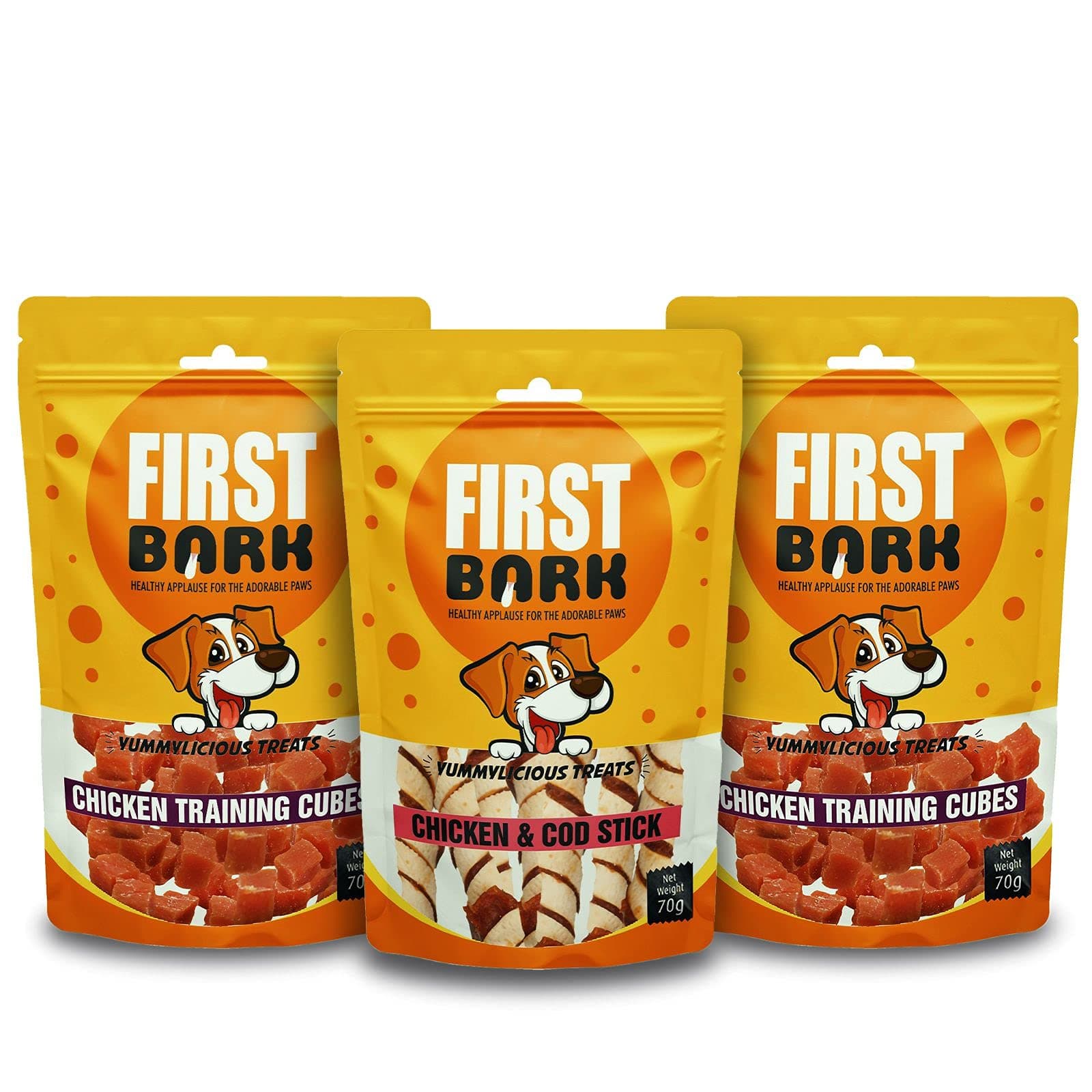First Bark Jerky Dog Treats Combo - Chicken & Cod Stick X 1 & Training Cubes X 2 Sold By Dogsncats, All Life Stages