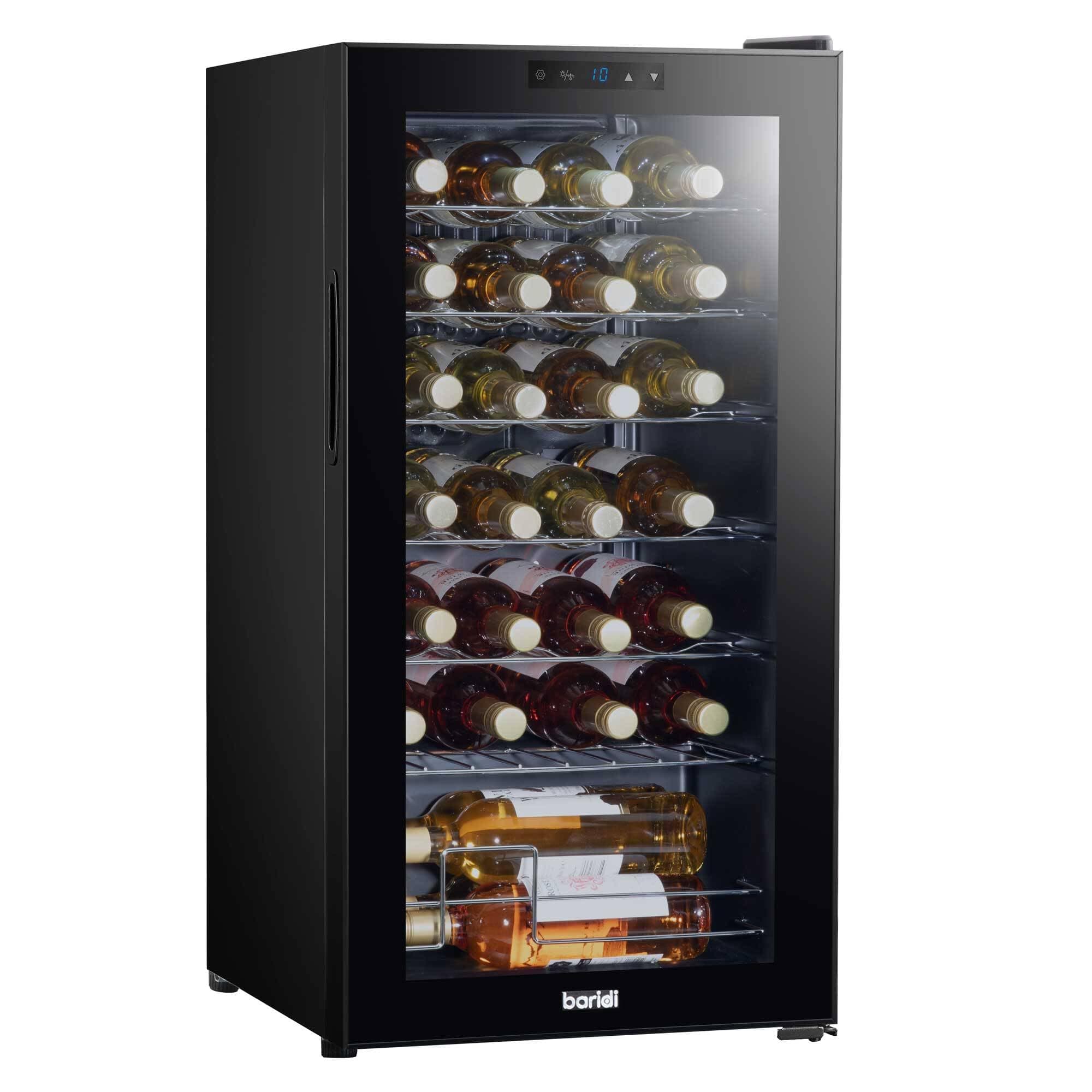 – Baridi 28 Bottle Wine Cooler Fridge with Digital Touch Screen Controls & LED Light, Black - DH10