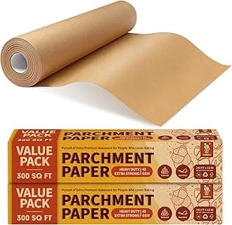 katbite 2 Value Pack 15in x 242ft, 300 Sq.Ft Unbleached Parchment Paper Roll for Baking, Parchment Baking Paper with Serrated Cutter, Non-stick Parchment Roll for Cooking, Air Fryer, Steaming, Bread