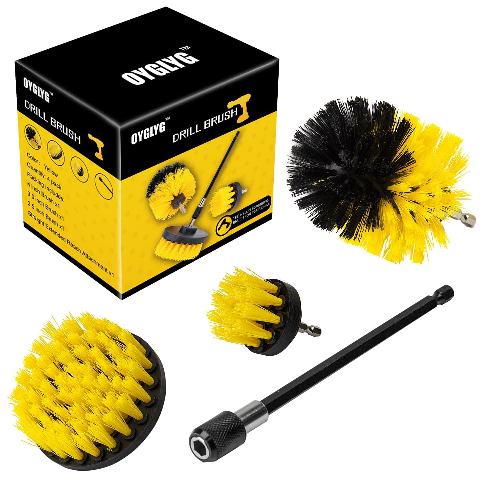 Drill Brush Attachment Set - 4 Piece Cleaning Kit for Bathroom Surfaces, Grout, Floor, Tub, Shower, Tile, Kitchen and Car - Electric Multi-Purpose Scrubber