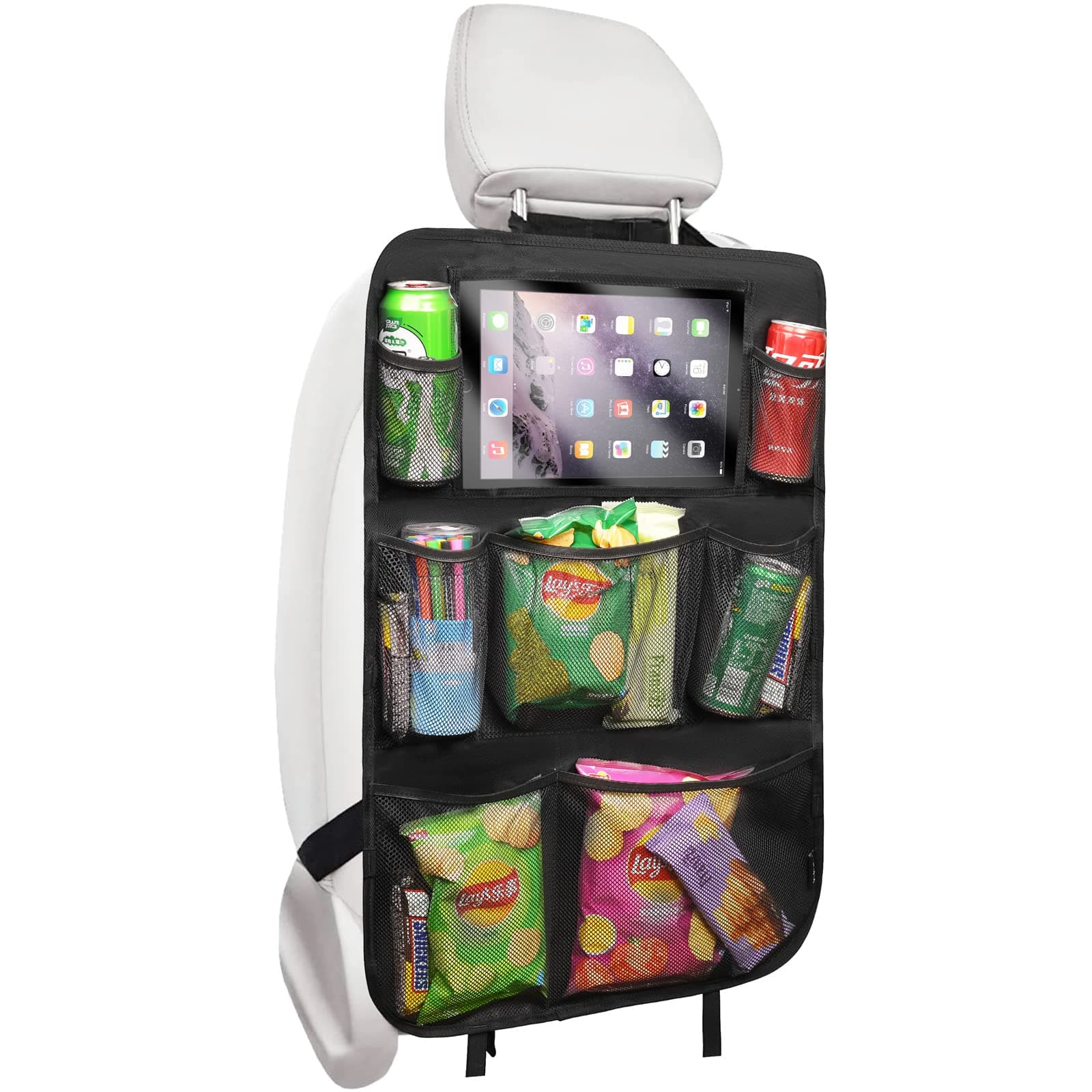 Car Backseat Organizer,Kick Mats Back Seat Protector with Touch Screen Tablet Holder,9 Storage Pockets, Waterproof Car Back Seat Organizer for Kids, Car Travel Accessories,Black (1.0, 1 Pack)