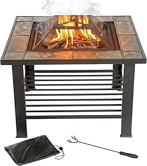 Fire Pit - 30-Inch Outdoor Firepit Table with Screen, Cover, and Poker - Outdoor Fire Pits for Backyard, Deck, Patio, or Porch by Pure Garden (Black)