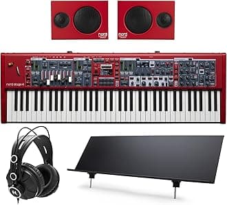 Stage 4 HA73 73-Key Fully-Weighted Keyboard Bundle with Piano Monitor V2 (Pair), Music Stand, and Headphones (4 Items)