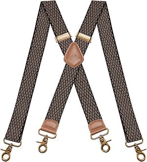 Dresime Mens Braces for Trousers with Strong 4 Hook-Clips, Vintage Suspenders Braces for Men & Women Heavy Duty Elastic Adjustable X Shape