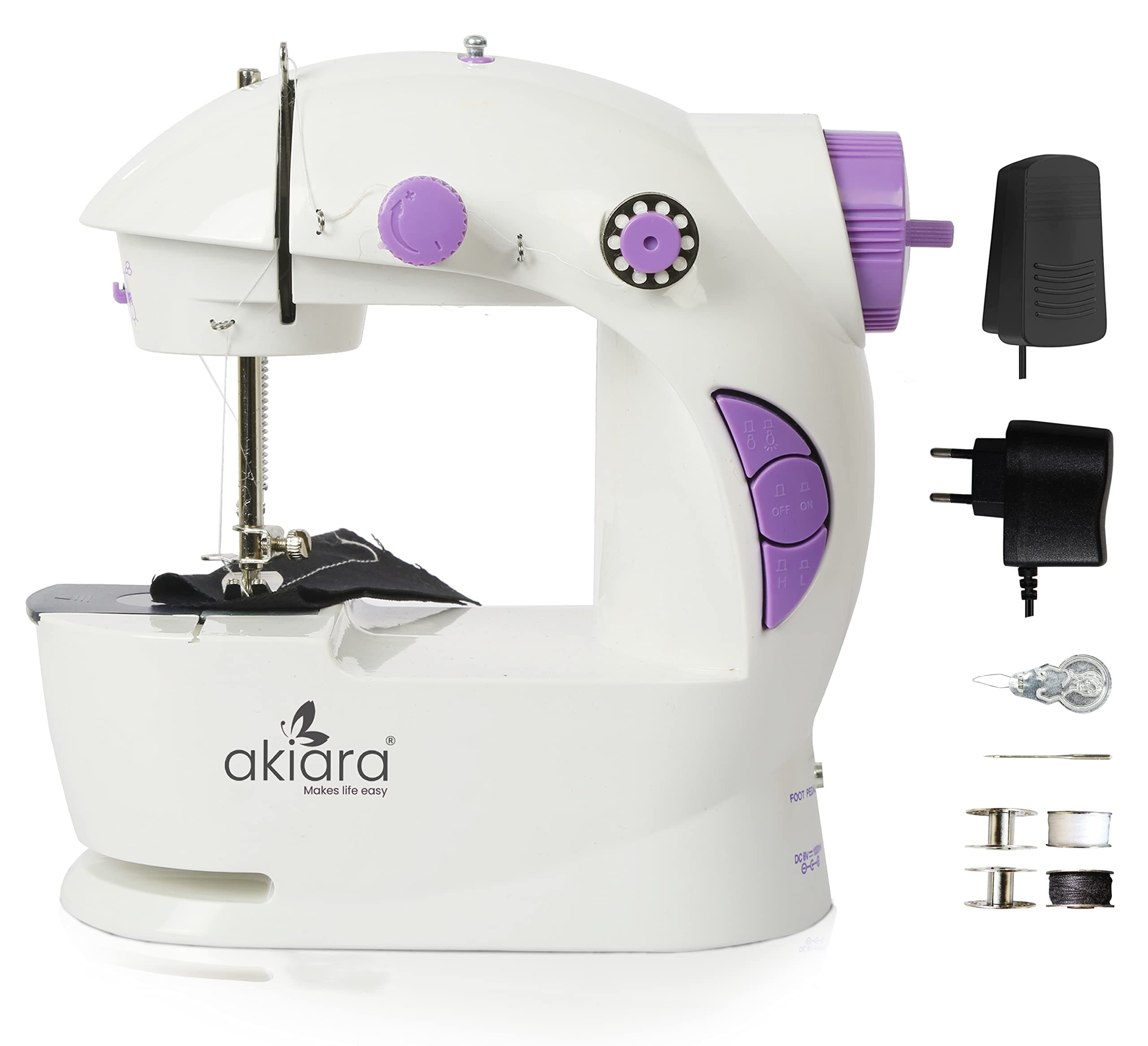 - Akiara - Makes Life Easy Tailoring Mini Sewing Machine for Home Tailoring Use | Mini Silai Machine (White & Purple)