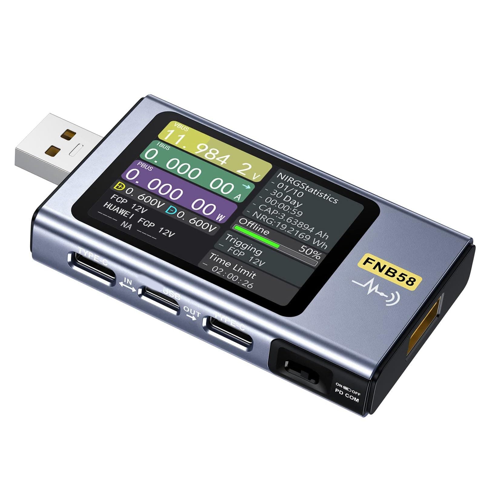 Bewinner USB Tester 4-28V 0-7A 0-140W, USB AC Voltage Current Power Tester Multimeter, Fast Charging Detection Capacity Measurement with 2.0 Inch High Definition Lcd Screen for PD2.0 PD3.0