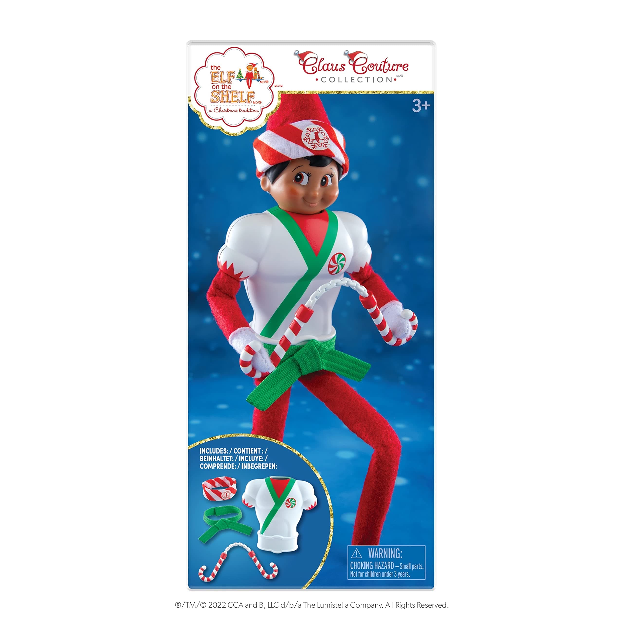 Karate Kicks Clothes Set - Help Your Scout Elf Serve up Polar Punches - Accessories Include Jolly Bandana, Plastic Muscle Chest Piece with Belt and Peppermint Nunchucks