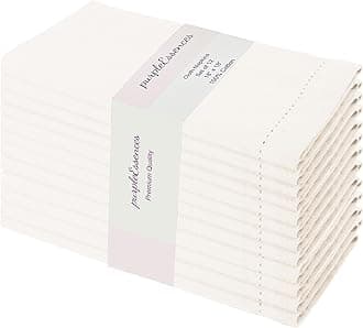 PurpleEssences Set of 12 Hemstitch Cloth Dinner Napkins 100% Cotton - Soft Durable Washable - Ideal for Wedding Spring Summer - Perfect Everyday Use Table Linen 18x18 - Cream