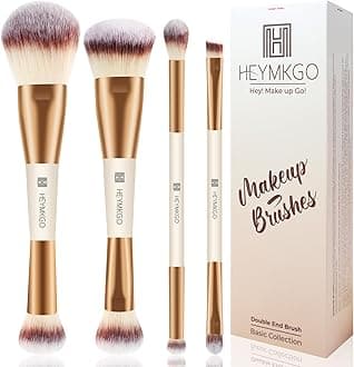 HEYMKGO Makeup Brushes Set, 4Pcs Double-ended Foundation Contour Powder Blush Concealer Eyeshadow Brush Set for Liquid, Cream, Powder for Blending Buffing Professional Face Brush Set Tools(Apricot)