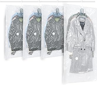 Hanging Vacuum Storage Bags, ZWMYF 4 PCS Space-saving Vacuum Bag for Clothes, Suits, Dresses, Coats or Jackets, Clear & Reusable Closet Organizer(1 Long 145x70cm & 3 Short 105x70cm)
