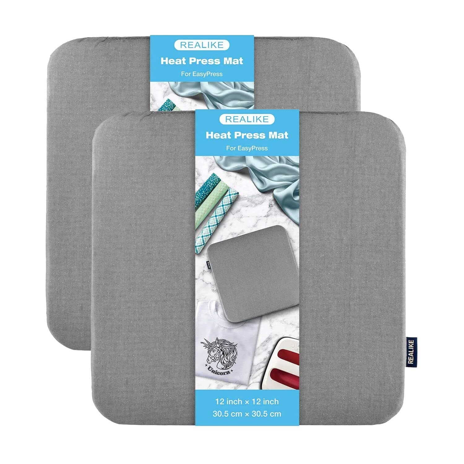 REALIKE Heat Press Mat Compatible with Cricut Easy Press 2/Cricut Easy Press(12X12 inch, 2 Mats), Easy Press Mat for HTV Craft Vinyl Ironing Insulation Transfer Projects