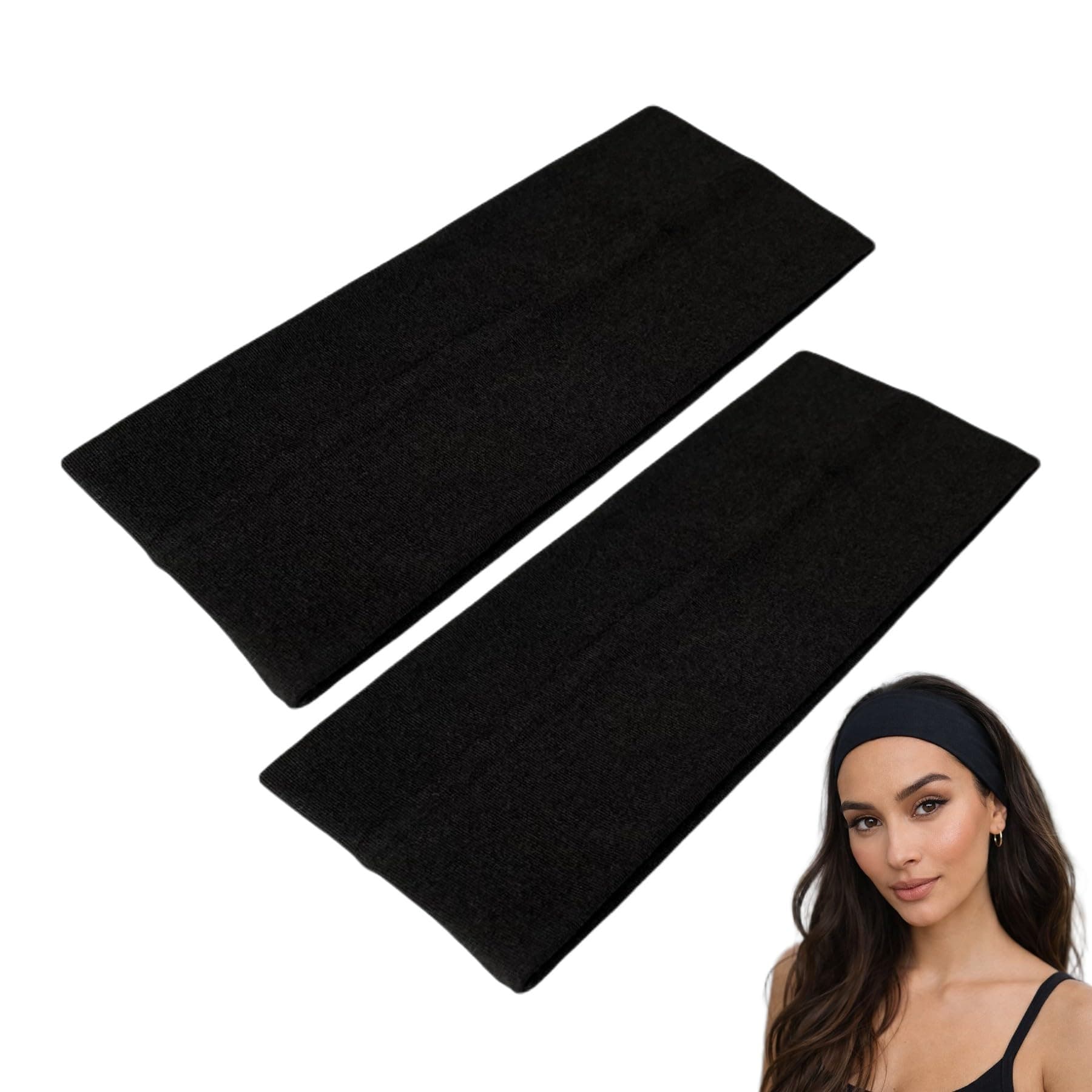 9cm Wide Headbands 2 Pack Soft Head Band Plain Stretchy Unisex Kylie headband Bandeau Headbands for Women & Men Gym Yoga Hair Band (Black)