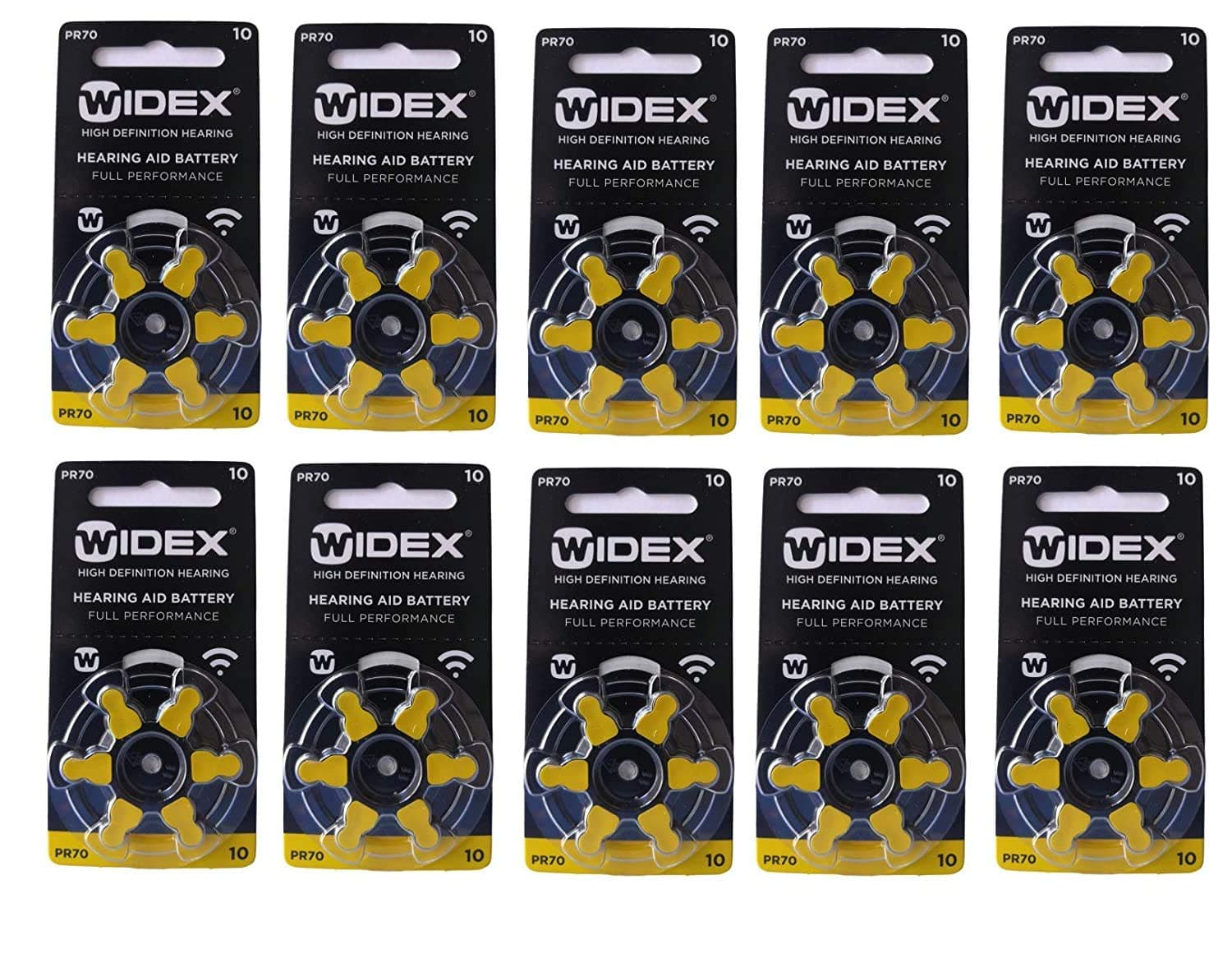 Widex hearing aid battery Size 10 (PR70) (10 Packet=60 Batteries)